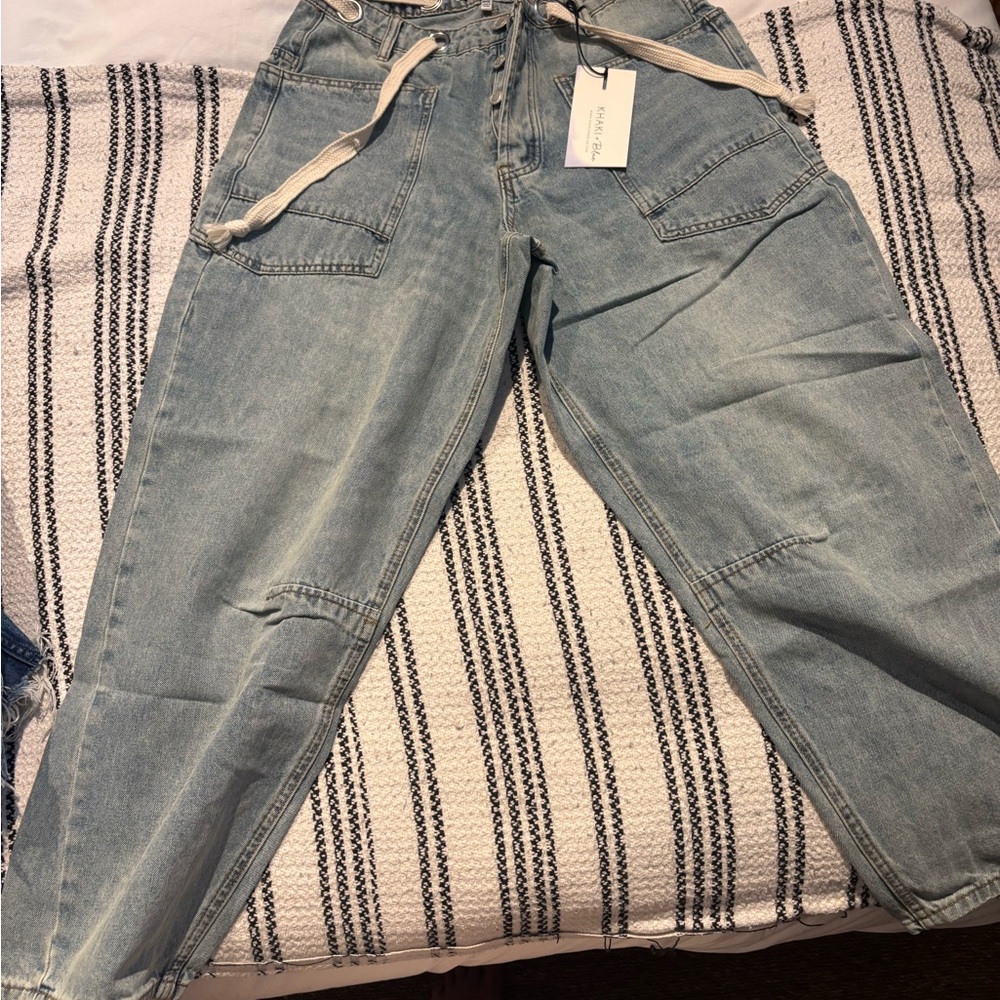 Blue Boyfriend Jeans with Distressed Knee Details
